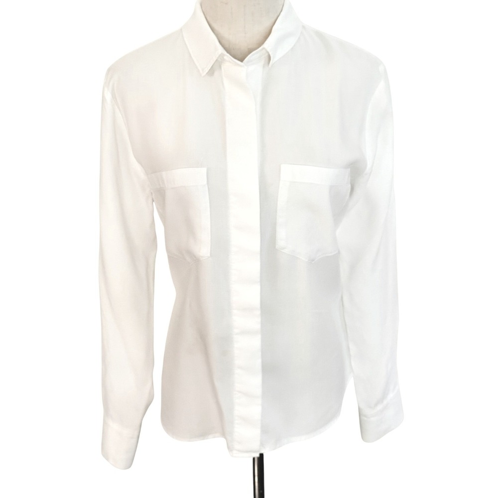 Cloth & Stone Split Back Roll Tab Shirt Size S White Minimalist